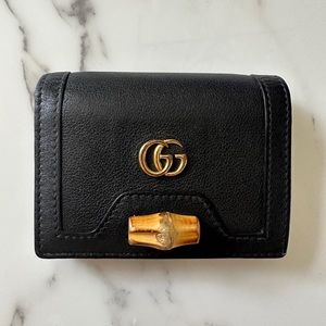 Gucci Diana Bamboo Card Case Wallet Black
